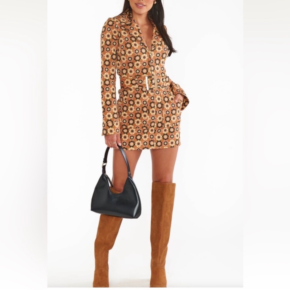 Mu Mu Tan Floral Long Sleeve Dress